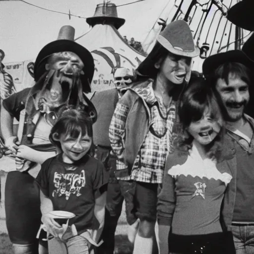 Prompt: photo of Cthulu having fun at the county fair with his friends, 1970s, 4k