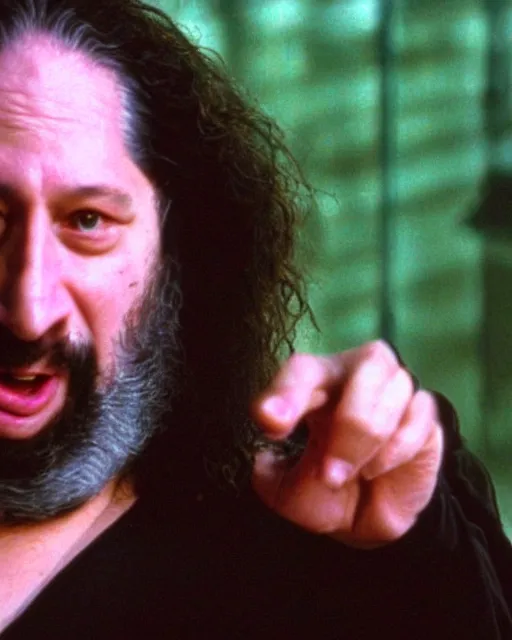 Prompt: Richard Stallman as Morpheus in The Matrix (1999), movie still