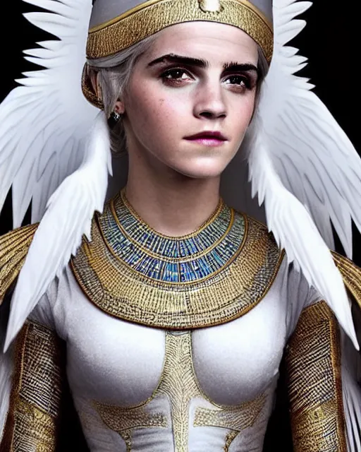 Image similar to perfect white haired egyptian queen emma watson wearing white dove wings warframe armor _ regal _ attractive ornate sultry beautiful dreamy