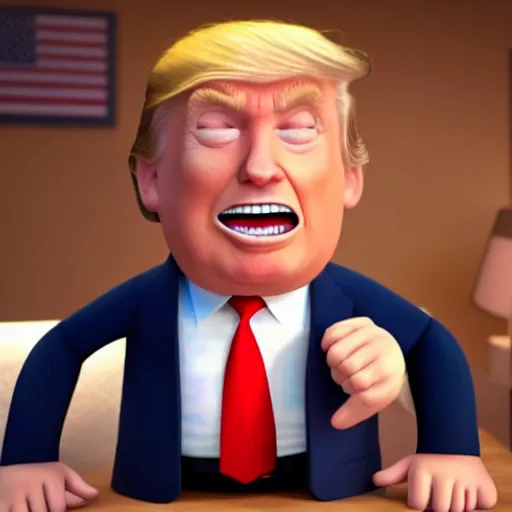 Image similar to still of a cute, smiling donald trump, from the new pixar movie, dynamic lighting, cgsociety