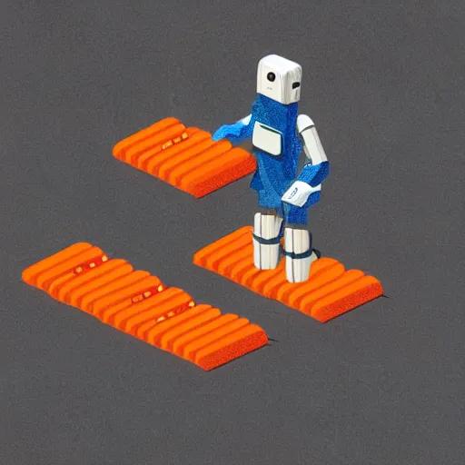 Image similar to Isometric Illustration of a Robot harvesting carrots, white background