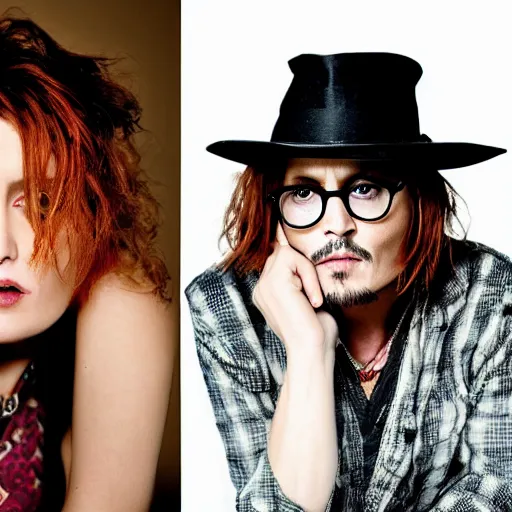 Image similar to photo of johnny depp with a ginger hair women studio portrait