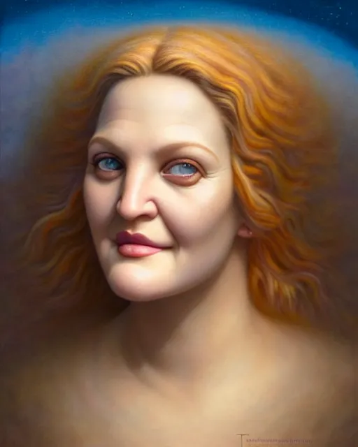 Image similar to detailed portrait of drew barrymore marshmallow!! chocolate!! biscuit! by tomasz alen kopera and peter mohrbacher and johanna martine! and margaret keane! coherent luminescent