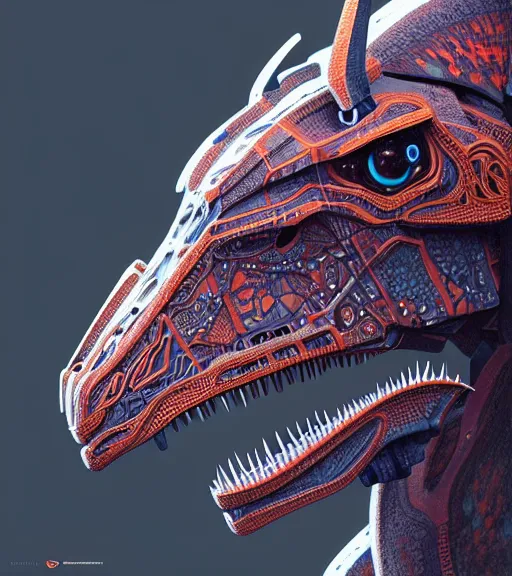 Prompt: symmetry!! portrait of a hybrid robot dinosaur, floral! horizon zero dawn machine, intricate, elegant, highly detailed, ray tracing, digital painting, artstation, concept art, smooth, sharp focus, illustration, art by artgerm and greg rutkowski and alphonse mucha, 8 k
