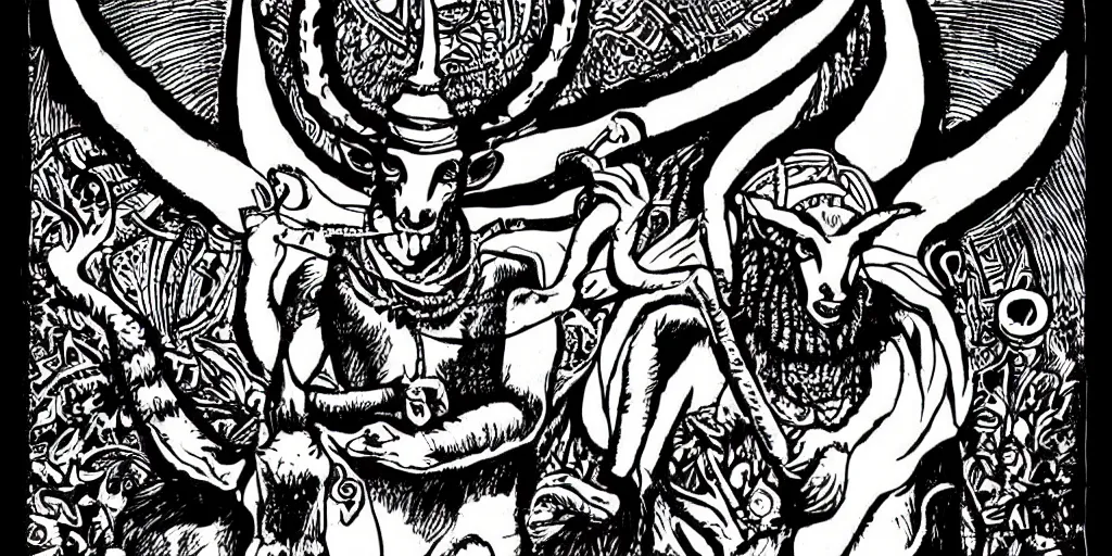 Image similar to baphomet black and white illustration