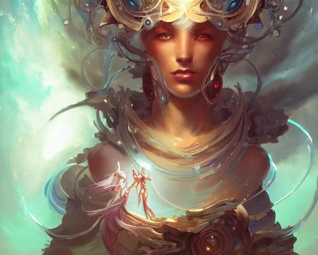 Image similar to portrait of a beautiful cybernetic emanation from angelarium, by pete mohrbacher and artgerm and wlop, digital art, highly detailed, intricate, fantasy, mystical, Trending on Artstation HQ, deviantart, unreal engine, 4K UHD image