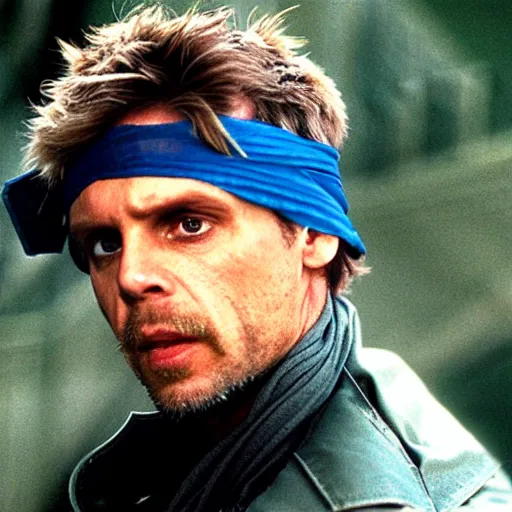 Prompt: michael biehn as solid snake, green bandana, 1 9 8 7, 3 5 mm