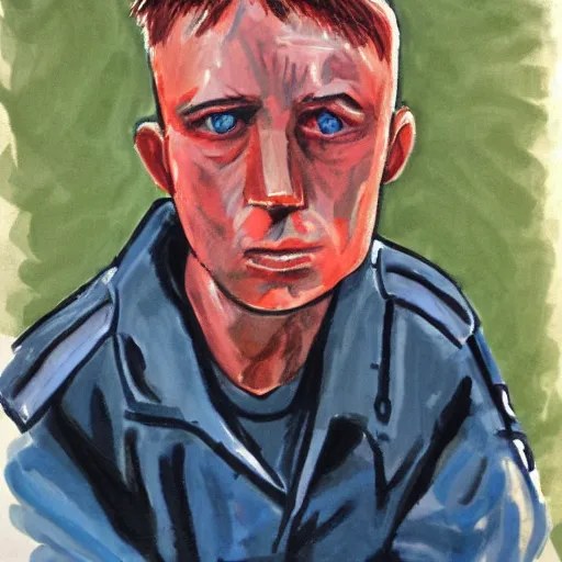 Image similar to Weary jarhead. Gouache. Award winning.