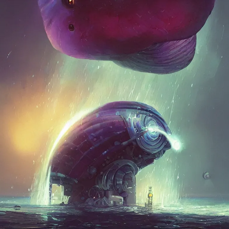 Image similar to mechanical nautilus robotic dripping wet emerging from a the ocean blast off, sci - fi concept art, by john harris, by simon stalenhag, stunning, award winning