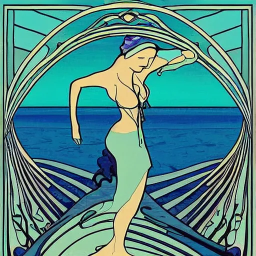 Prompt: a beach in the style of art nouveau