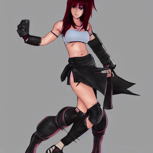 Image similar to full body shot of tifa lockhart with colored hair, concept art trending on artstation