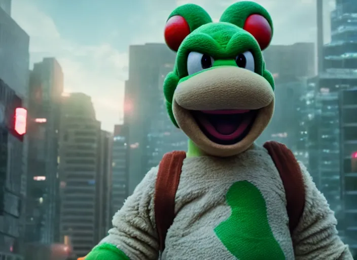 Image similar to film still of yoshi in the new sci - fi movie, 8 k