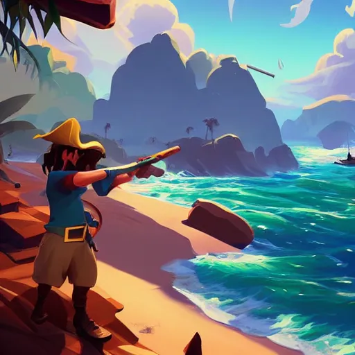 Image similar to painting treasure on sea of thieves game smooth median photoshop filter cutout vector, behance hd by jesper ejsing, by rhads, makoto shinkai and lois van baarle, ilya kuvshinov, rossdraws global illumination