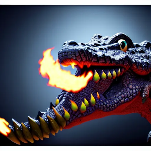 Image similar to realistic mage crocodile shoot fire spells, artstation trends, ultra sharp, realistic, 8 k