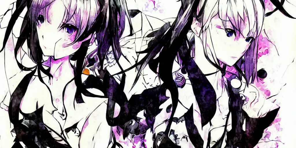 Prompt: re:zero rem, black ink lines and watercolour, stunning illustration by yoji shinkawa, artstation masterpiece