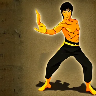 Image similar to a cartoon of Bruce Lee in the style of Legend of Korra, Avatar the Last Airbender