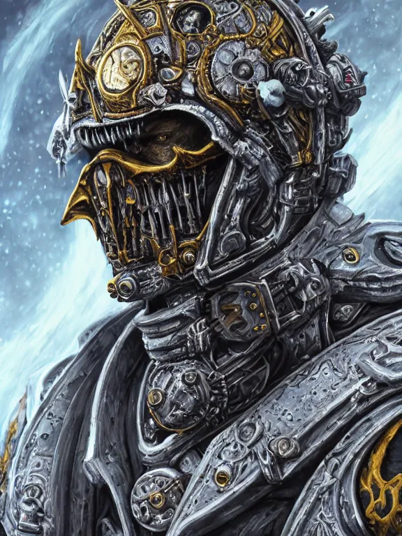 Prompt: portrait art of 8k ultra realistic undead lich king space marine , intricate high tech helmet , detailed intricate ornate space suit,decaying, cybernetic, full of colour, cinematic lighting, battered, trending on artstation, 4k, hyperrealistic, focused, extreme details,unreal engine 5, cinematic, masterpiece, art by ayami kojima, giger