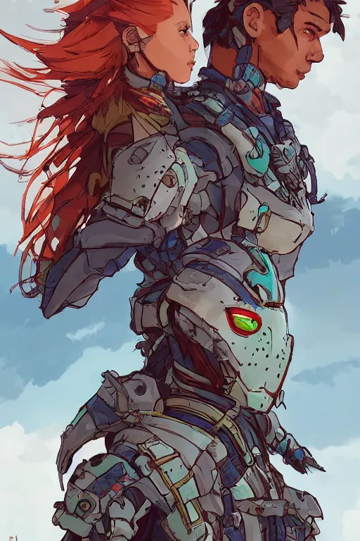 Image similar to combination suit armor aloy horizon forbidden west horizon zero dawn robot ninja mask helmet backpack tribal, art gta 5 comics, official fanart behance hd artstation by jesper ejsing, by rhads, makoto shinkai and lois van baarle, ilya kuvshinov, ossdraws radiating a glowing aura cgi rtx 2 0 2 2