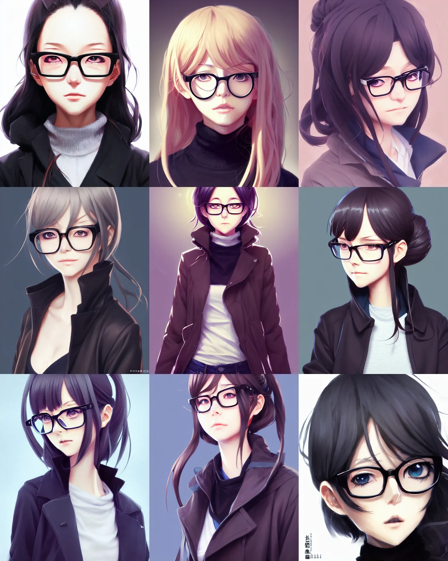 Prompt: character concept art of an anime girl, wearing black sweater and trenchcoat, glasses, cute - fine - face, pretty face, realistic shaded perfect face, fine details by stanley artgerm lau, rossdraws, james jean, marc simonetti, trending on artstation