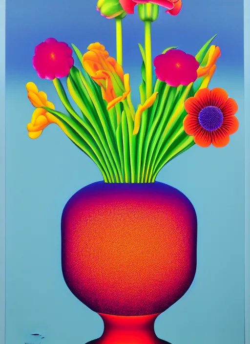 Image similar to vase with flowers by shusei nagaoka, kaws, david rudnick, airbrush on canvas, pastell colours, cell shaded, 8 k