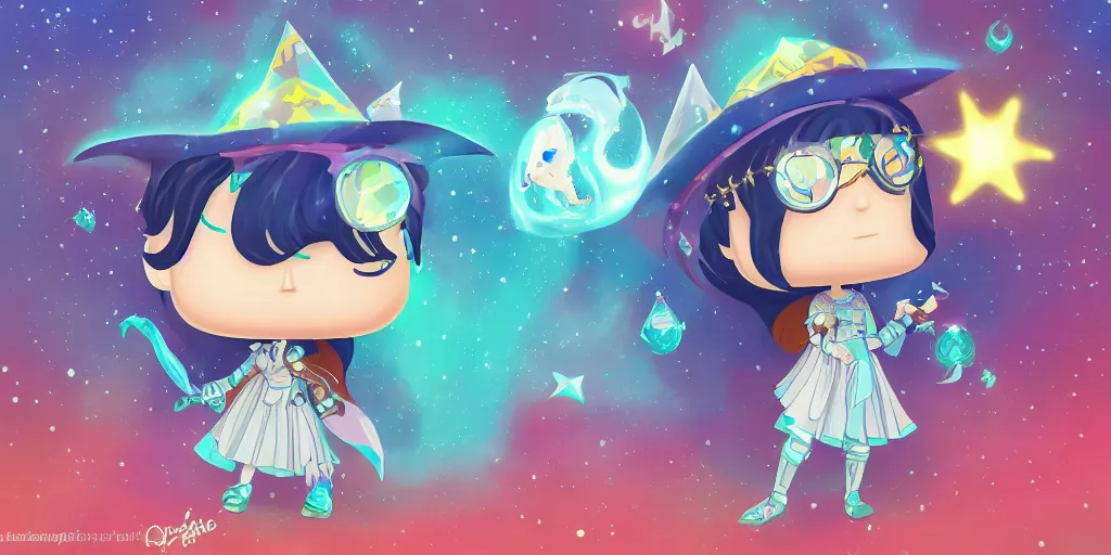 Prompt: Aquarius as a cute Wizard playing in a magical field surrounded by super super cute creatures, funko pop, digital art, artstation, cinematic photo, ratio 16:9
