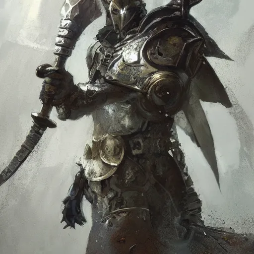 Prompt: portrait of a squid as a mighty warrior wearing silver armor, holding sword, by craig mullins, jeremy mann, jeremy mann.