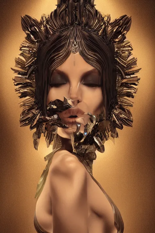 Image similar to a realistic dark photo of a beautiful ancient alien woman goddess angelina jolie kate moss nataraja standing in iris van herpen dress jewelery and fractals in style of alphonse mucha art nuvo dmt trending on artstation made in unreal engine 4