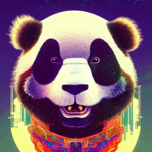 Image similar to a beautiful hyperdetailed character design 4 k wallpaper illustration of a cute panda with a chinese lion dance head victo ngai cyberpunk style, from china, style of studio ghibli, makoto shinkai, raphael lacoste, louis comfort tiffany, artgerm, james jean, ross tran, chinese style