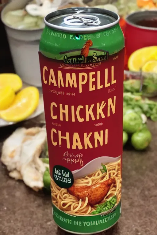 Prompt: campbell's chicken noodle hard seltzer.