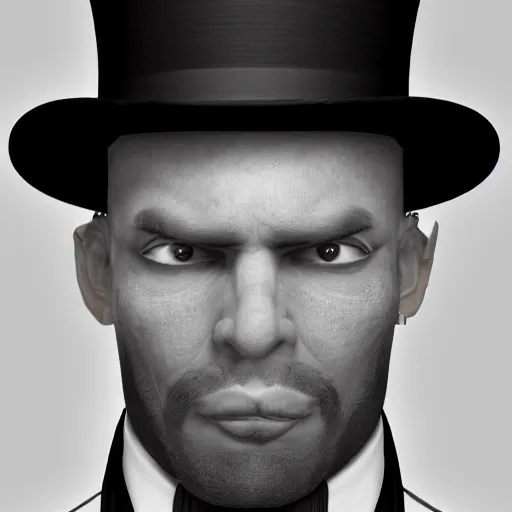 Image similar to a highly detailed portrait of a man in a high top hat covering his face, in a black tailcoat with a yellow waistcoat under the tailcoat, artstation, deviantart, professional, unreal engine 5, photorealistic