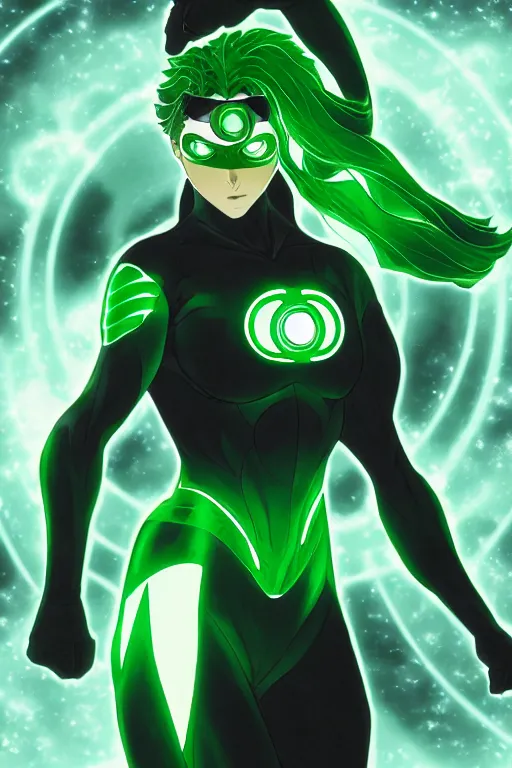 Image similar to anime key visual of a beautiful female green lantern, intricate, glowing accents, powers, glowing ring, speed, goddess, dc comics, cinematic, stunning, highly detailed, digital painting, artstation, smooth, hard focus, illustration, character concepts by senior concept artist