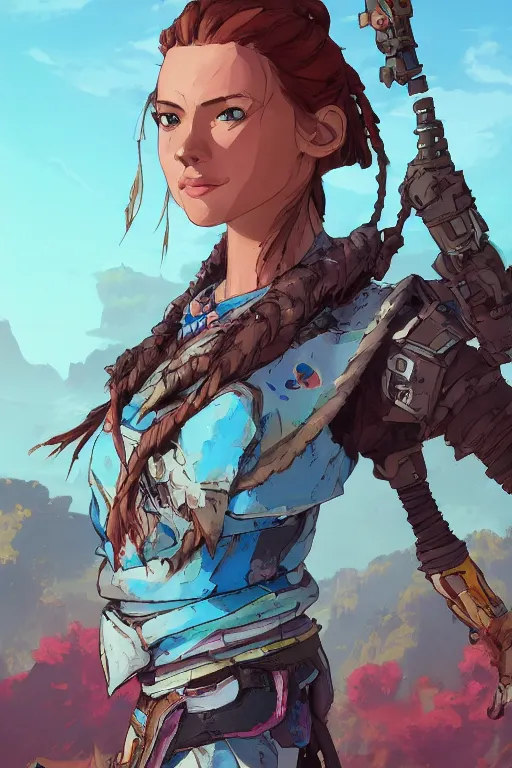 Image similar to combination suit armor aloy horizon forbidden west horizon zero dawn robot ninja mask helmet backpack tribal, art gta 5 comics, official fanart behance hd artstation by jesper ejsing, by rhads, makoto shinkai and lois van baarle, ilya kuvshinov, ossdraws radiating a glowing aura cgi rtx 2 0 2 2