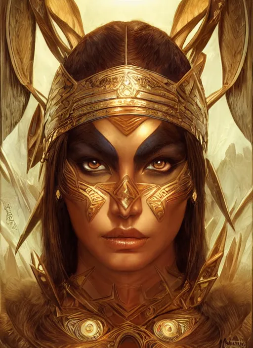 Image similar to a highly detailed symmetrical painting of a female amazon warrior with piercing beautiful eyes in dark tomb setting, dynamic lighting, ambient lighting, deviantart, art by artgerm and karol bak and mark brooks