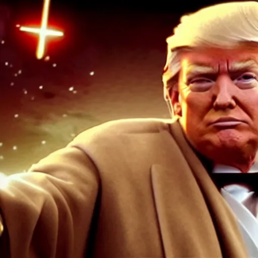 Image similar to A film still of Donald Trump a as Jedi king realistic,detailed