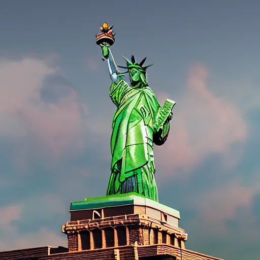 Prompt: Mickey Mouse replaced with the statue of liberty, photorealistic, 8k