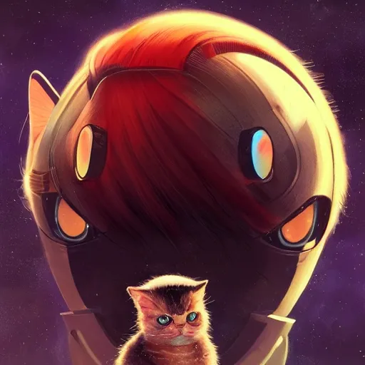 Image similar to A space realistic cat with big and cute eyes, fine-face, realistic shaded perfect face, fine details. realistic shaded lighting poster by Ilya Kuvshinov katsuhiro otomo ghost-in-the-shell, magali villeneuve, artgerm, Jeremy Lipkin and Michael Garmash, Rob Rey and Kentarõ Miura style, trending on art station