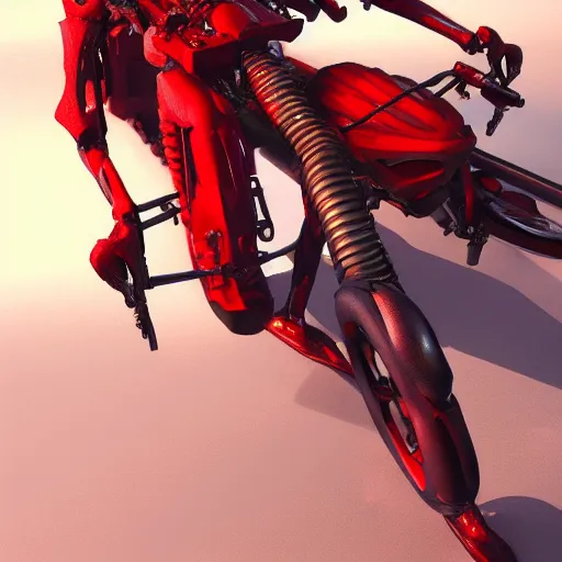 Image similar to humanoid on futuristic red bicycle artstation not detailed unreal