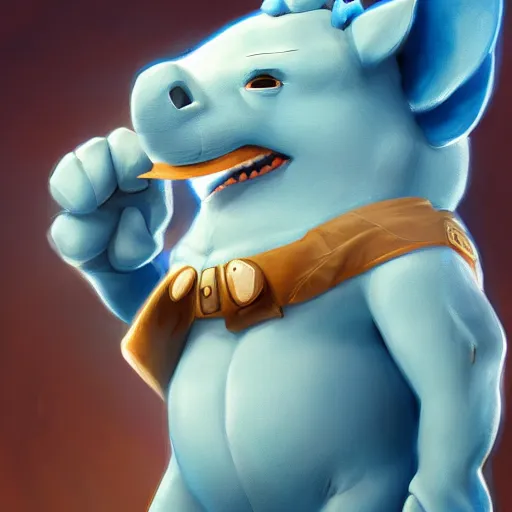Image similar to An adorable anthropomorphic blue rhino wearing adventurer's clothing, highly detailed, digital painting, artstation, concept art, smooth, sharp focus, studio light, by Justin Gerard,