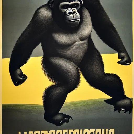 Image similar to communist propaganda poster of a gorilla, 4 k, hyper realistic, dslr, high resolution, landscape, beautiful