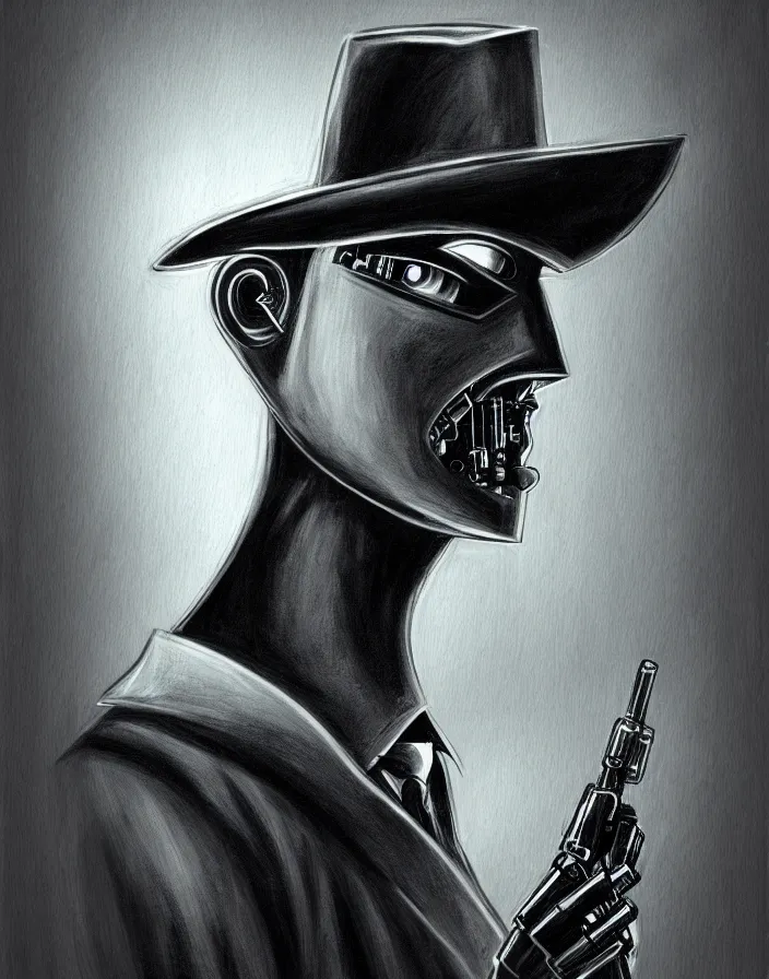 Image similar to portrait of noir robot detective