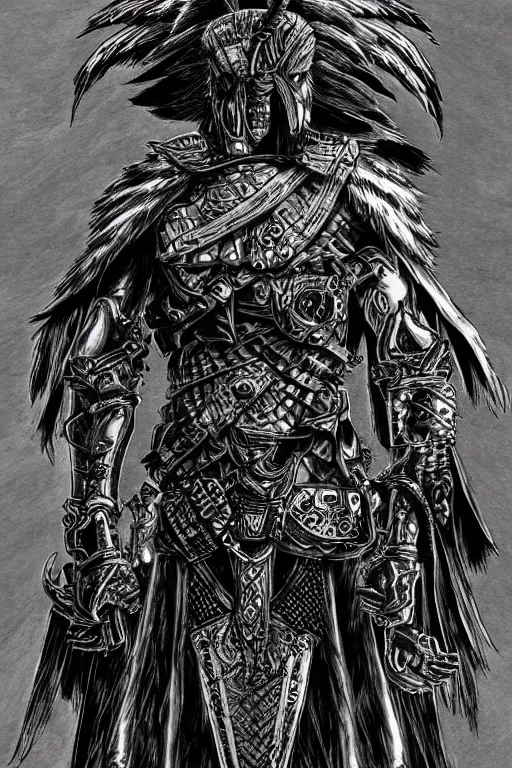 Image similar to armoured warrior crow monster, symmetrical, highly detailed, digital art, raven themed armour, sharp focus, trending on art station, kentaro miura manga art style