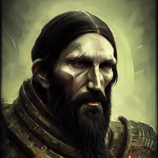 Prompt: grigori rasputin portrait, dystopia core, apocalyptic, armor, warrior, dramatic, sharp focus, fiction, neon, fantasy, hyper detailed, digital art, trending in artstation, cinematic lighting, studio quality, smooth render, unreal engine 5 rendered, octane rendered, art style and nixeu and wlop and krenz cushart