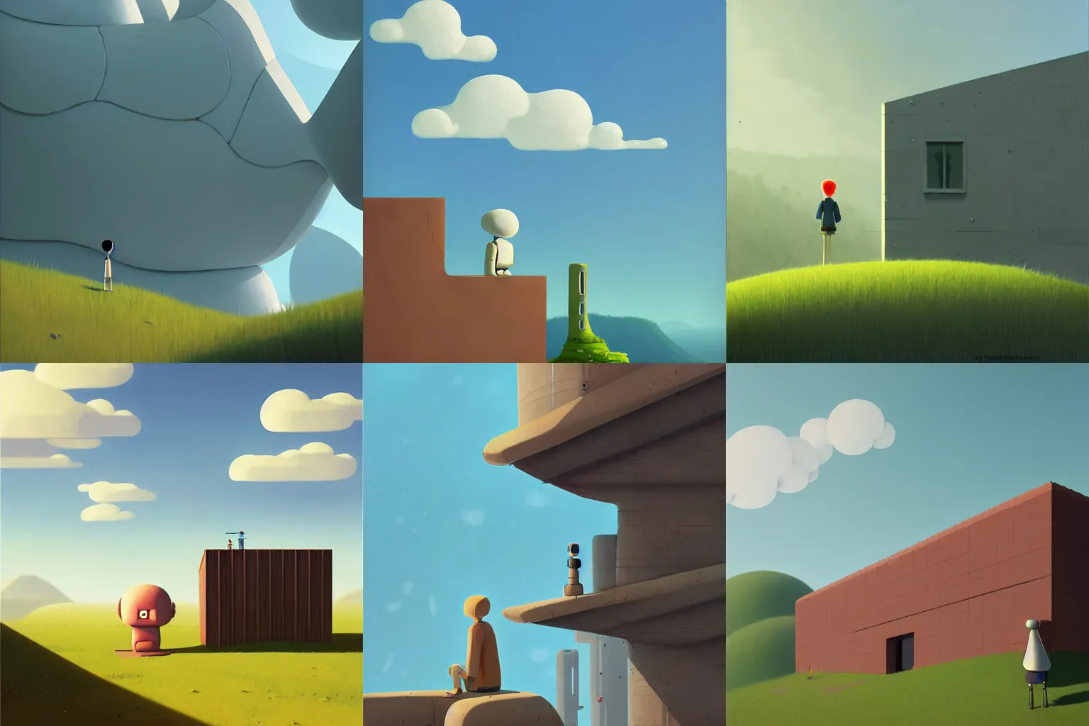 Prompt: artwork of a building and humanoid in a nice scenery by goro fujita,