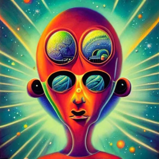 Prompt: psychedelic astronaut surfing through the cosmos in the style of octavio ocampo naoto hattori, cg society, trending on artstation, award winning