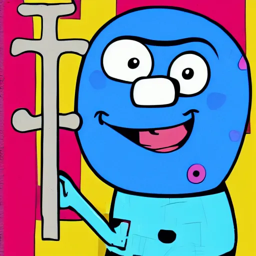 Prompt: patrick from spongebob squarepants holding a hammer, intricate abstract, cartoon