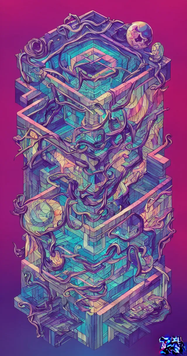 Image similar to arcane twisted turn of fate abstraction, centered award winning ink pen illustration, isometric abstract illustration by dan mumford, edited by craola, technical drawing by beeple and tooth wu, tiny details by artgerm and watercolor girl, symmetrically isometrically centered