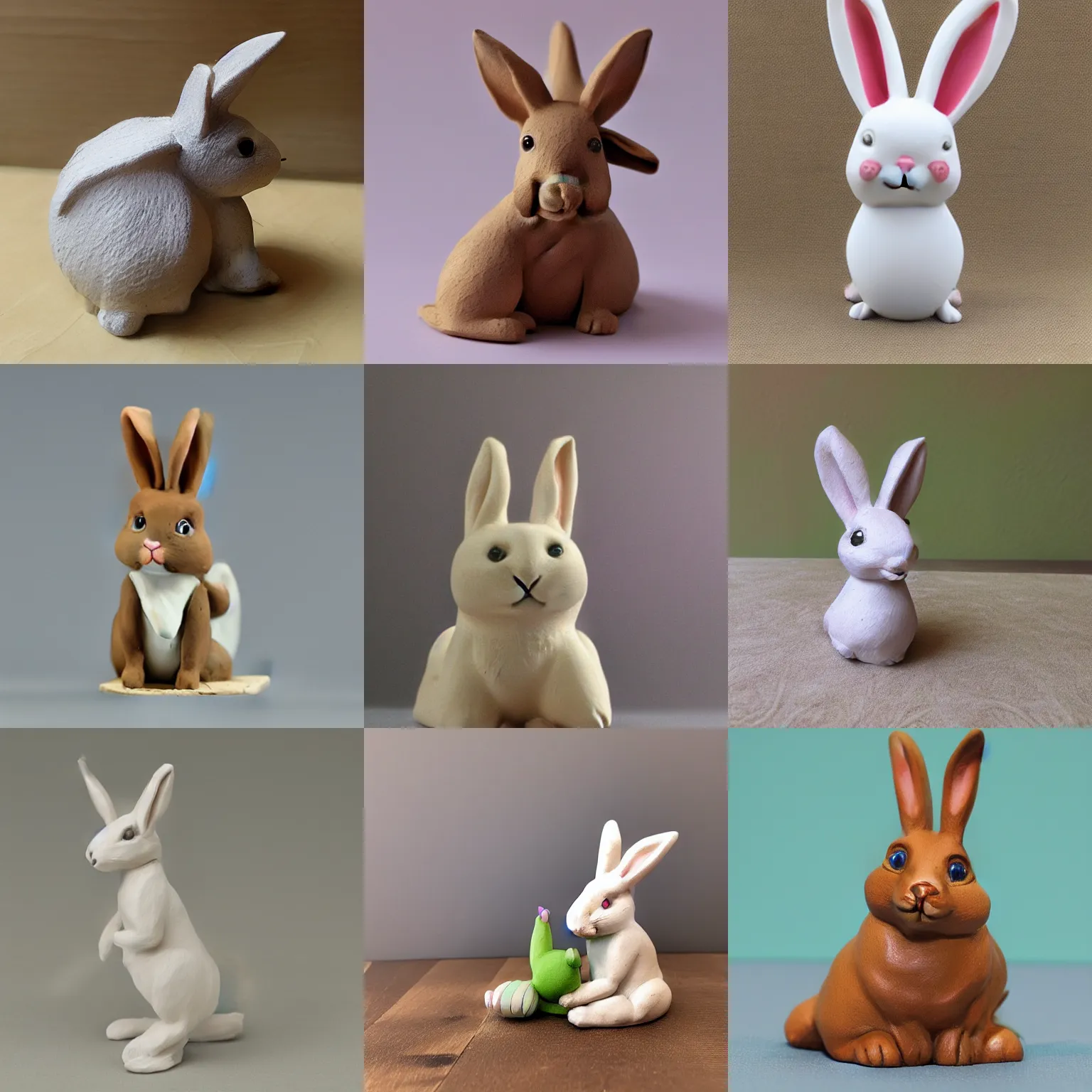 Prompt: toy rabbit clay model on a table 6 inches high