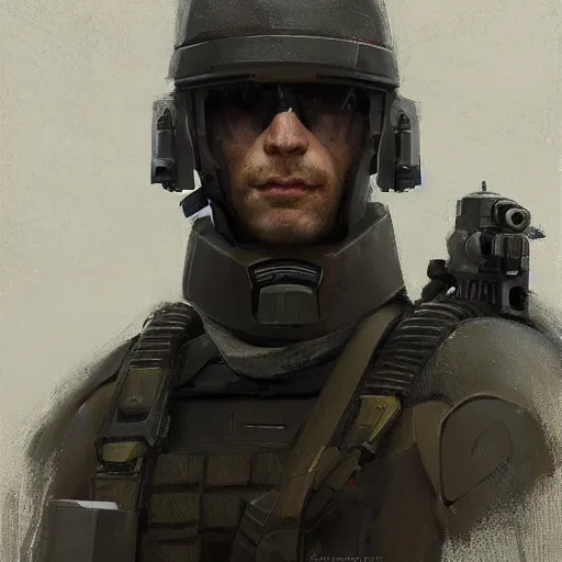 Image similar to portrait of a man by greg rutkowski, a soldier of the galactic alliance, wearing a olive gren and black tactical gear, star wars expanded universe, highly detailed portrait, digital painting, artstation, concept art, smooth, sharp foccus ilustration, artstation hq