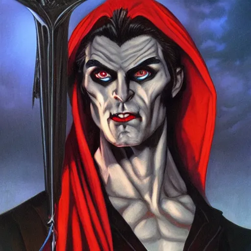 Image similar to portrait of a vampire superhero, by gerald brom