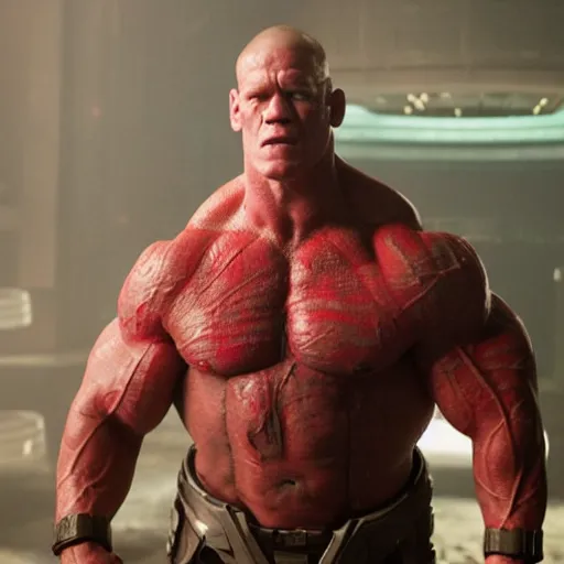 Prompt: A still of John Cena as Drax in Guardians of the Galaxy (2014)